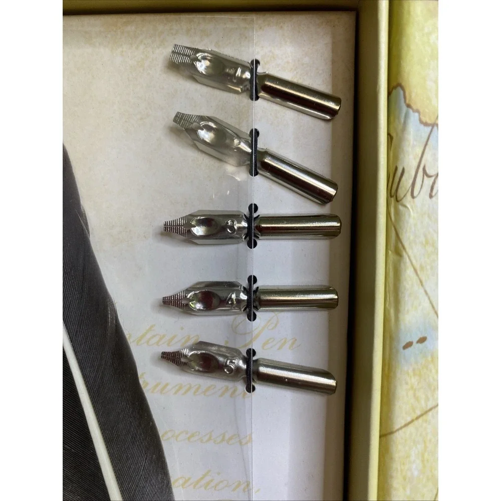 Feather Writing Fountain Caligraphy Dip Pen Quill With 5 Nibs & Box Set